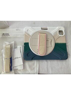 BATYUE iPad Air 4th Generation Case 10.9 inch green / white / tan strap stand